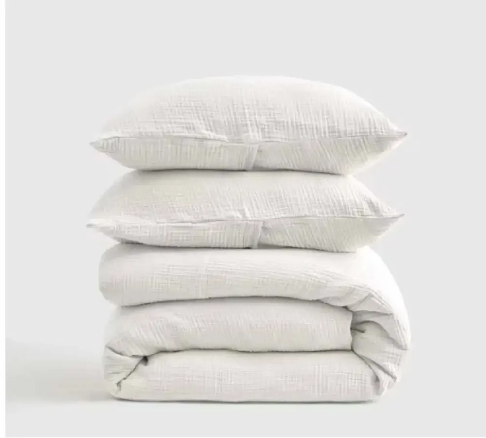Quince Organic Cotton Airy Gauze Duvet Cover Set - White, King Cal king NEW